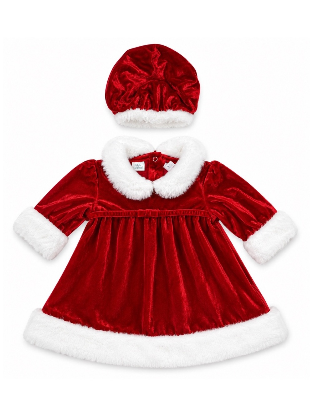 Small Wonders Red & White Velvet Santa Claus Christmas Dress & Bonnet 0-3M